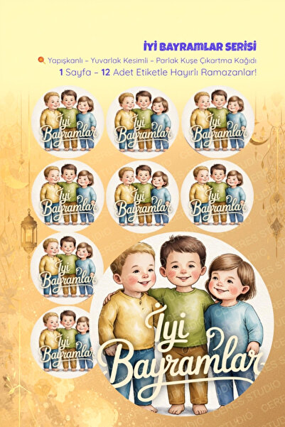 Ceres Studio İyi Bayramlar Sticker Seti B-3 12 Adet Etiket | Yapışkanlı, Parl...
