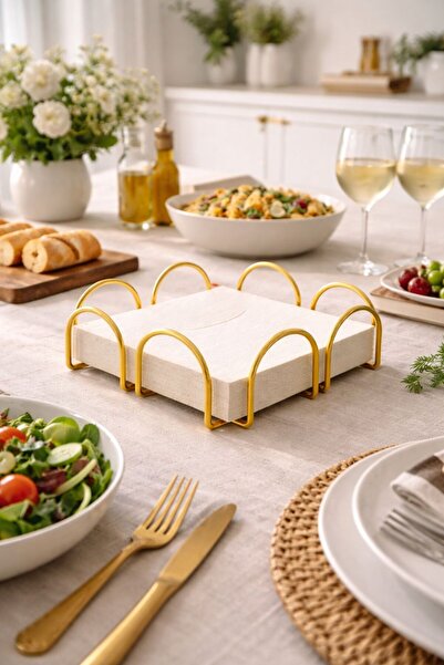 KARTEYA Διακοσμητική μεταλλική ανοξείδωτη χρυσή θήκη χαρτοπετσέτας γεμάτη ατσ...