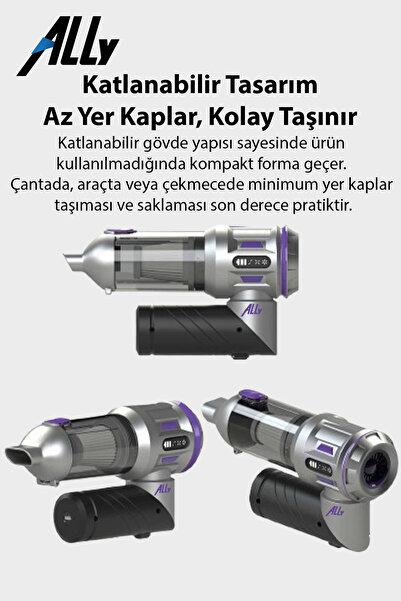 Ally Powerjet Pro 20000pa Güçlü Portatif Tasinabilir Vakumlu Kablosuz Üflemeli Mini Araç Süpürgesi