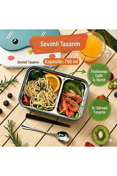 Everhot Mavi Beslenme Kutusu - 2 Bölmeli - Kaşıklı, Taşınabilir Ofis ve Okul ...