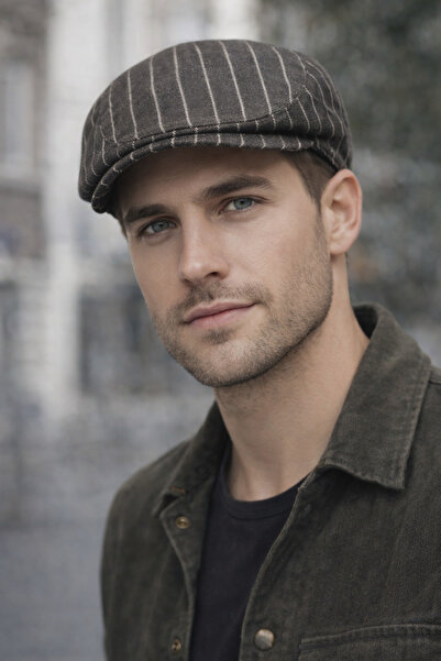 Capstories Erkek Kasket Şapka Çizgili Koyu Gri Her Mevsim Standart Beden Şapk...