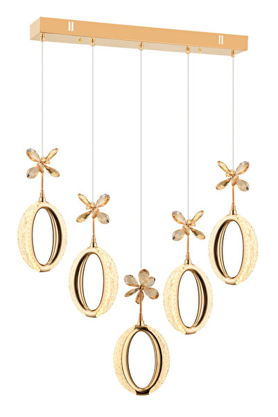 İstanbul Avize İstanbul Avize Zeus Yemek Masası 5'li Gold Kumandalı 3 Renk Le...