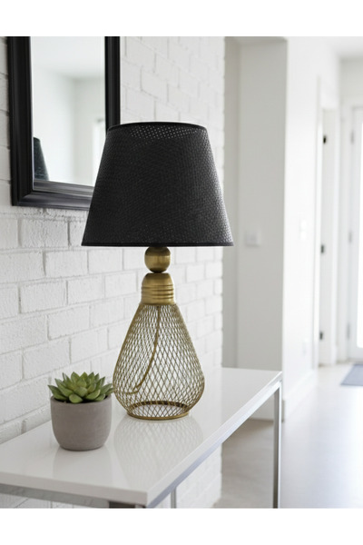 Decodelight Eskitme Tel Ampul Model Metal Ayak Hasır Siyah ve Açık Krem Hasır...