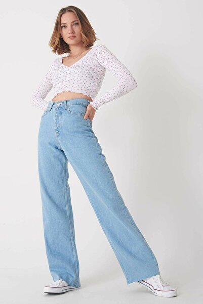 DRC trend Ledeno plave ravne ženske široke farmerke iz 90-ih Sa likrom Palazz...