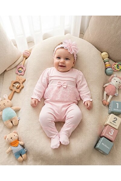 MİNİBORN Cotton Lace Detailed 2-Piece Baby Girl Set