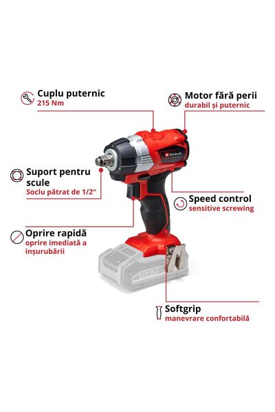 Einhell Cheie de impact pe acumulator Professional TP-CW 18 Li BL Solo Power X-Change, 18 V, 215 Nm