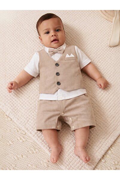 Victor and Jane Infant Boys’ Waistcoat, Shirt & Bow Tie Mock Romper 2 Pc Set ...