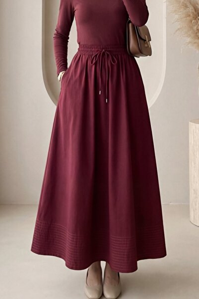 Modamorfo Φούστα με ελαστική μέση, τσέπες και λεπτομέρεια ραφής - δαμασκηνί