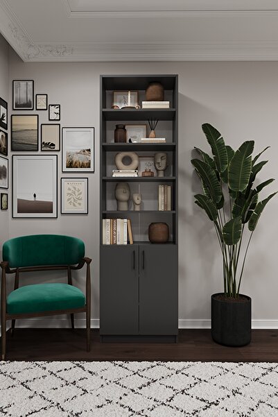 asratrend Asra Trend MDF Koyu Gri Kapaklı Kitaplık –Ayarlanabilir Raf,Ev & Of...