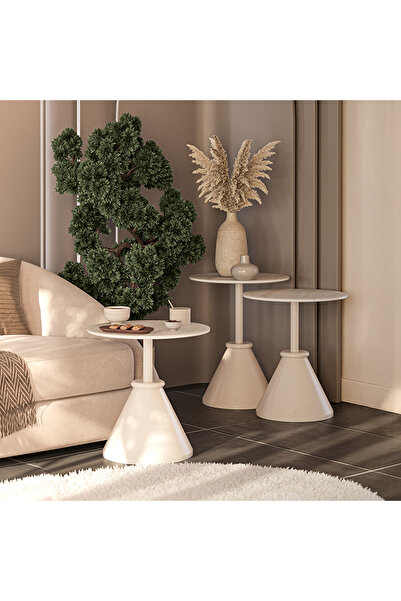 SMİLESEPET PERA ZİGON SEHPA 3 'LÜ SET VARİO VİZON ÜST TABLA TRAVERTEN DESEN