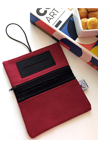 Kirpiwork Bordo Kanvas Tütün Çantası 16x10cm Hediye Tütün Kesesi Çok Amaçlı Ç...