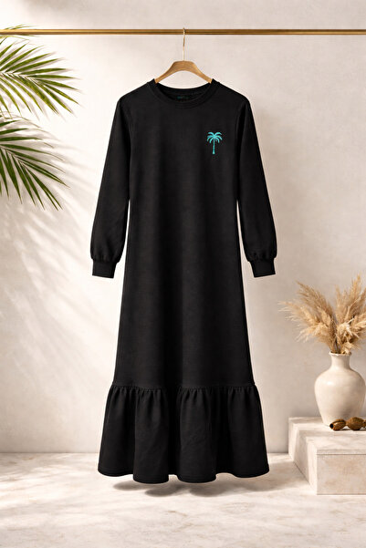 Angel&Co. Girls Clothing Kız Çocuk Siyah Uzun Kollu Maksi Tesettür Penye Elbise