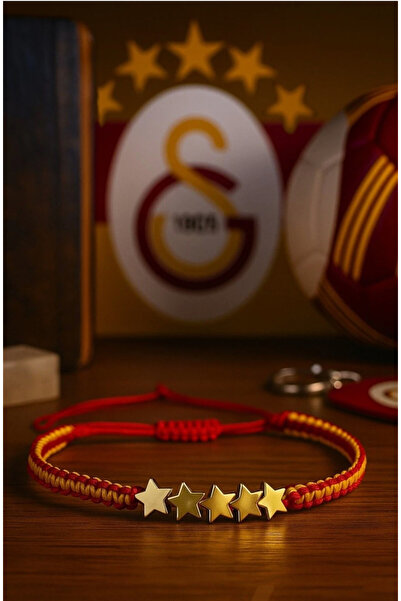 asal takı GS SARI KIRMIZI 5 YILDIZ TARAFTAR BİLEKLİĞİ HEMATİT AYARLANABİLİR K...