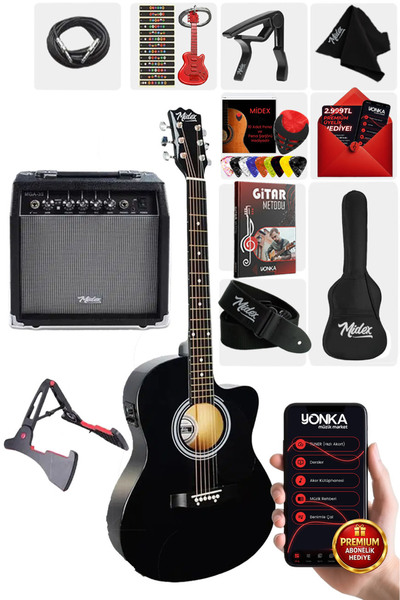Midex RG-560BK-AMP Siyah Amfili Elektro Akustik Gitar Full Set