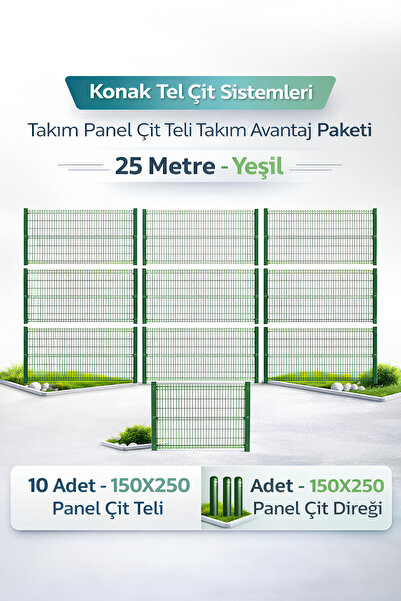 Konak Tel Çit Aksaray 10 Adet Takım Bahçe Panel Çim Çiti Teli 150x250 cm 55X1...