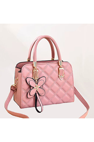 OEM Γυναικεία τσάντα χειρός με μενταγιόν, ρυθμιζόμενο λουράκι ώμου, ροζ