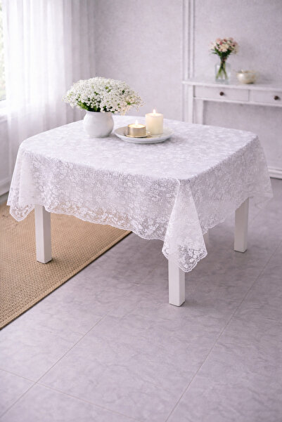 Home Fiskos Pattern Thin Lace Tablecloth 150X150 cm White