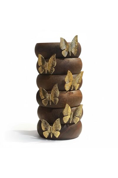 iQey Home Gold Butterfly Detailed 6-Piece Wooden Snack Bowl / Bowl 9 cm Small...