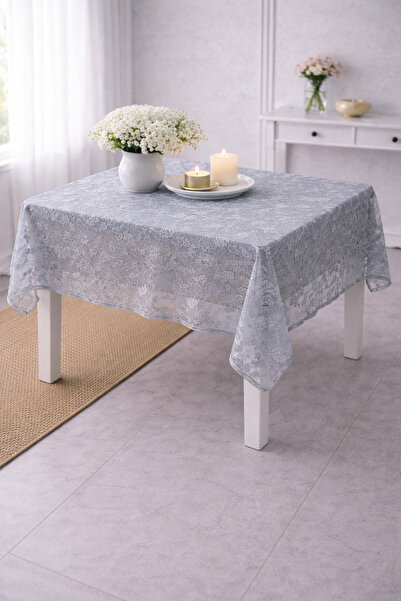 Home Fiskos Desen İnce Dantel Masa Örtüsü 150x150 cm Mavi