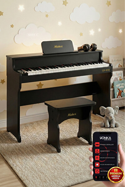Midex CP-610BK Çocuk Piyanosu 8-14 Yaş 61 Tuşlu Bluetooth'lu Tuş Hassasiyetli