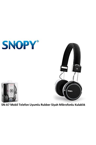 SNOOPY Snopy Mobil Telefon Uyumlu Rubber Siyah Mikrofonlu Kulaklık Sn-A7