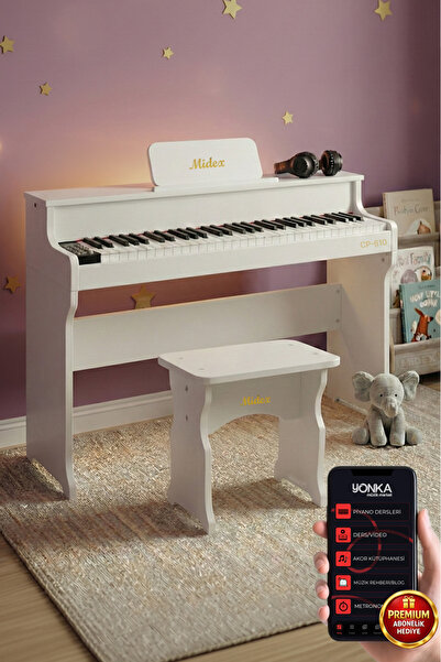 Midex CP-610WH Çocuk Piyanosu 8-14 Yaş 61 Tuşlu Bluetooth'lu Tuş Hassasiyetli