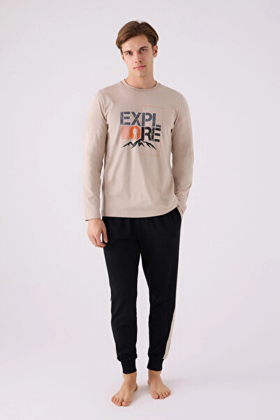 Arnetta Ανδρικό σετ πιτζάμες καφέ μακρυμάνικο