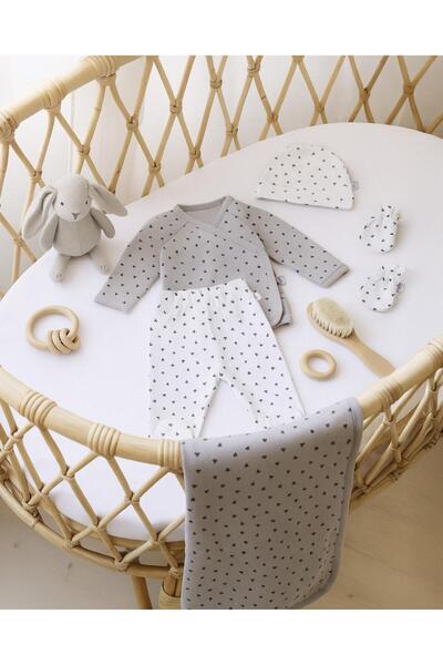 Boumini طقم خروج مستشفى ممفيس باللون الرمادي والأبيض مكون من 5 قطع - 100% قطن...