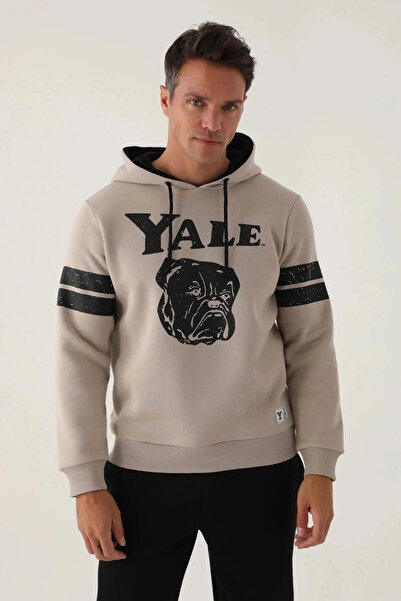 Yale Мъжки суичър с щампа с бежов ръкав