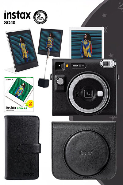 Fujifilm Instax SQ40 Siyah Fotoğraf Makinesi 20li Kare Film Deri Kılıf Albüm ...