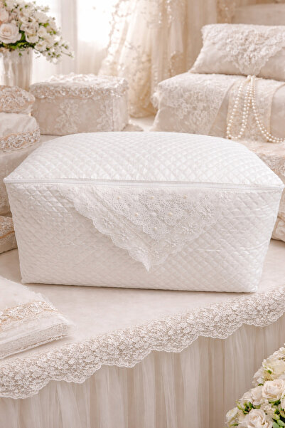 DİLEX 2 'li Hurç Set Çeyizlik Bohça Gelin Bohçası Damat Bohçası Saten Ekru Ya...