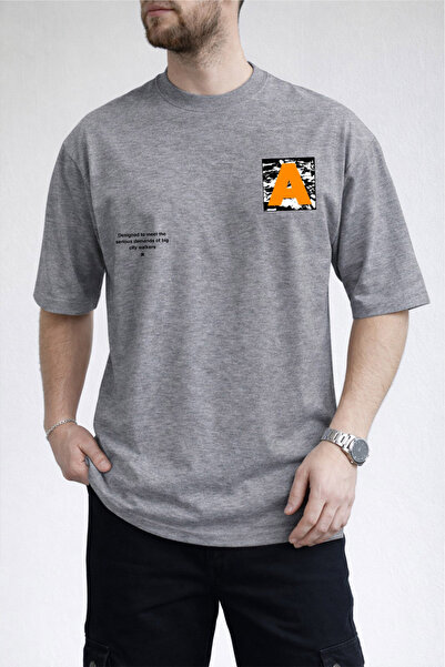 caddekombin Tricou gri pentru bărbați, cu imprimeu, 100% bumbac, cu decolteu ...
