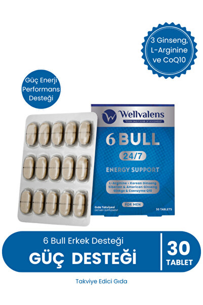 Wellvalens 6 Bull Erkek Desteği 30 Tablet | 3 Ginseng, L-Arginine ve CoQ10