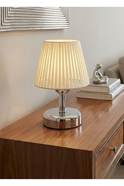 Maison Avf Beyaz Deri Kablosuz Şarjlı Masa Lambası - Alt Gümüş
