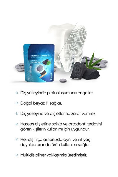 TBRUSH Beyazlatıcı Aktif Karbonlu Diş Macunu Tableti - Doğal Beyazlatma 30 Tablet