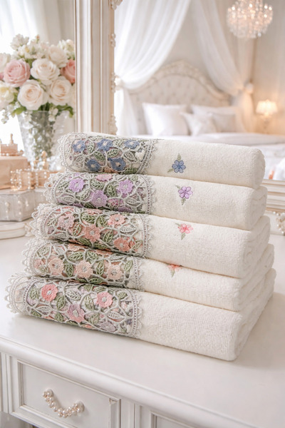 DİLEX طقم مناشف أبيض مطرز 60×90 سم 4 قطع باباتيا