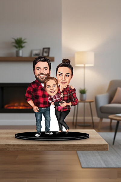 Genel Markalar Kişiye Özel Aile 1 Karikatürlü 3d Ahşap Biblo,sevgiliye Hediye...
