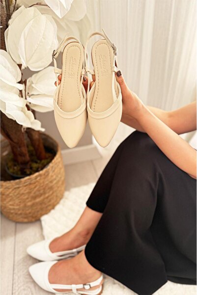 asmi shoes Γυναικεία Tena με ανοιχτή πλάτη και μυτερή μύτη Daily Ballerina Beige