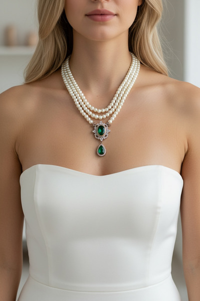 FUYA JEWELLERY Kristal Damla Sallantılı İnci Kolye