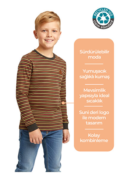 Ozmoz By Mukadder Özden تيشيرت مخطط بأكمام طويلة من القطن للأولاد