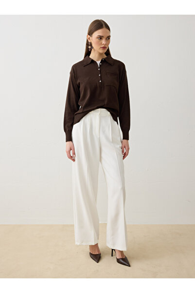 Refka Shirt Collar Pocket Detailed Knit Sweater - Brown -