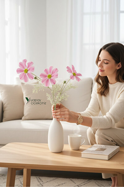 YAPAY ÇİÇEKÇİNİZ Islak Dokulu 60 cm Yapay Dağ Papatya Çiçeği – Gerçekçi Görün...