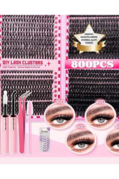 Trade Bazaar 800 Parça Kendin Yap Kirpik Seti – 9-16mm Küme Kirpikler, Cımbız...