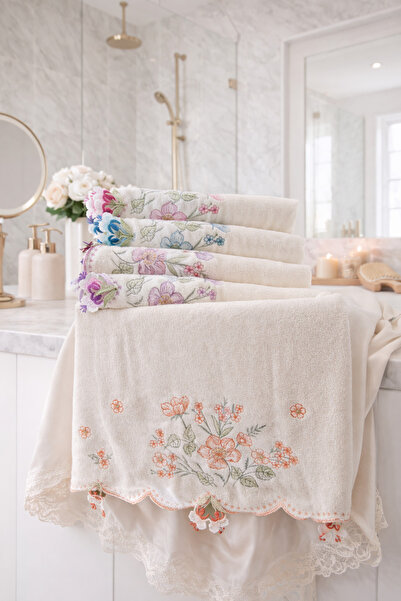 DİLEX طقم مناشف أبيض مطرز مقاس 60×90 سم مكون من 4 قطع