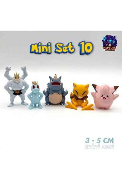 Neptune Pokemon Mini Figür Seti 10 (Machamp, Machop, Rhydon, Abra, Clefairy)
