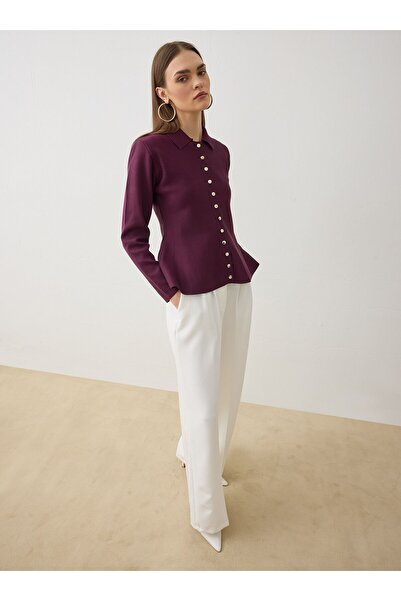 Refka Форма сорочка з коміром Преміум трикотажний кардиган - бордовий -