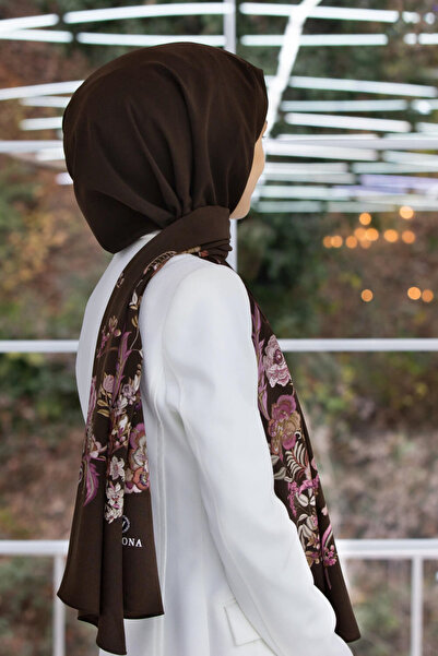 Vissona LÜKS MEDİNE İPEĞİ NAKIŞ ÇİÇEK DESENLİ KAHVERENGİ RENKLİ 75X195 KIRIŞM...