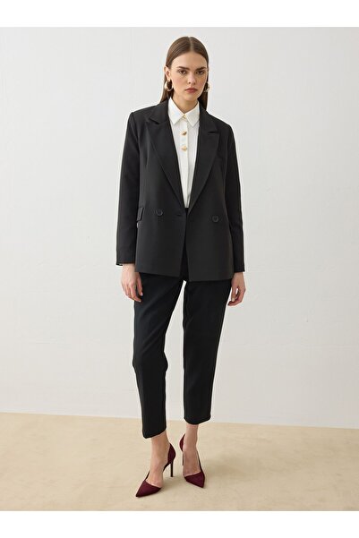 Refka Kuşaklı Kruvaze Yaka Blazer Ceket - Siyah -