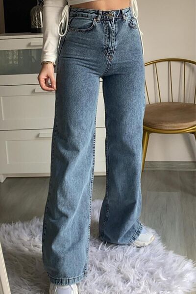 DRC trend 90s Colorfast Blue - ليكرا جينز فضفاض بخصر عالٍ للغاية. ساق واسعة