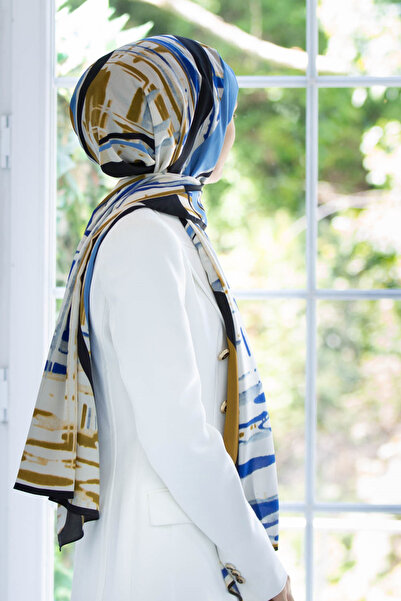 Vissona LÜKS MEDİNE İPEĞİ GEOMETRIK DESENLİ HARDAL RENKLİ 75X195 KIRIŞMAZ ŞAL...